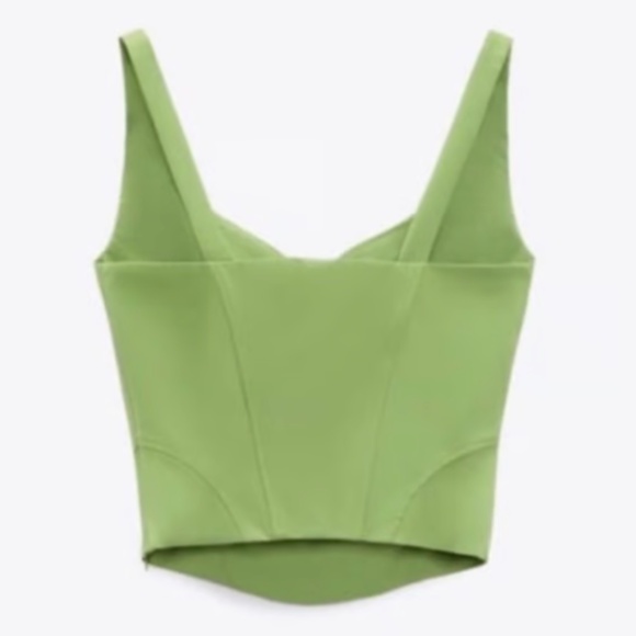 Zara Green Linen Blend Corset Top Size Small - Picture 2 of 9